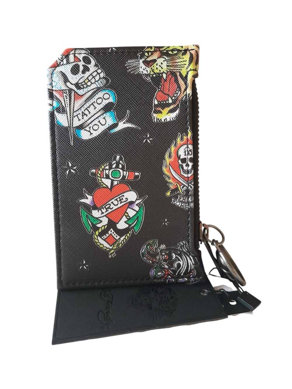 Ed Hardy Love Kills Slowly Skull Print Card Holder with Tattoo Heart - Picture 7 of 7